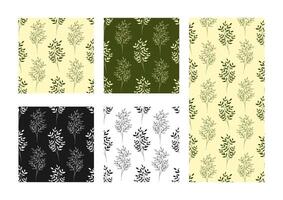 Set of seamless patterns of hand drawn stems with leaves, silhouettes, herbs, grass and branches in various simple minimalistic designs vector