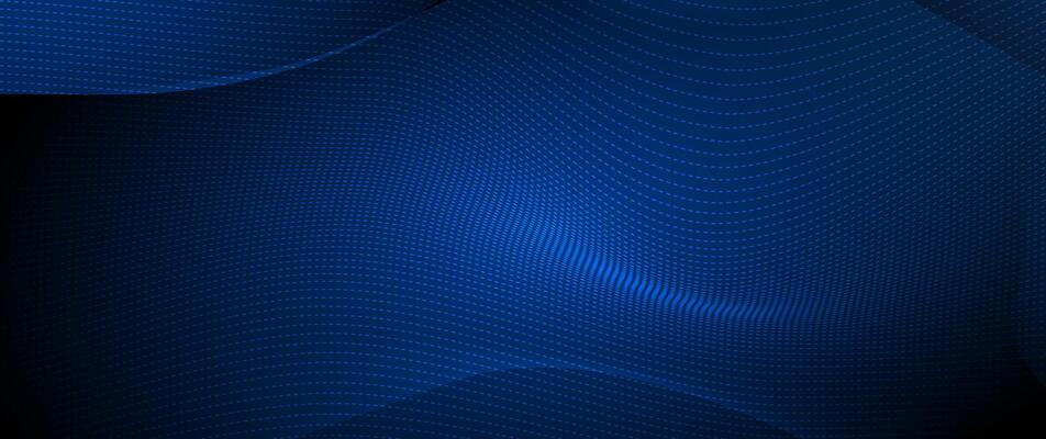Abstract wave, flow line, motion pattern and particle dot on dark blue background