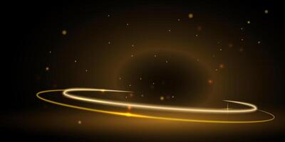 Gold wave line, glow neon light effect on black color background vector