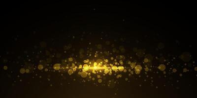 Gold light glow effect, bokeh and glowing dot particle on black gradient color vector