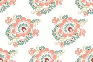 Damask Ikat flowers seamless pattern on white background vector