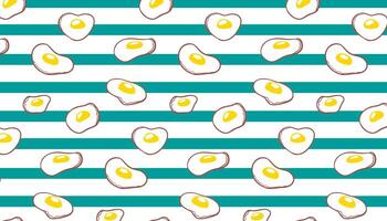 Fried eggs seamless pattern with horizontal lines. Bright top view texture for cafe menu, flyer, cookbook, wrapping paper, packaging, Egg Day card, and food-themed design projects. vector
