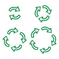 Doodle recycle arrow symbol. Hand-drawn sketch style icon representing eco reuse and recycled resources. illustration for sustainability and environmental design. vector