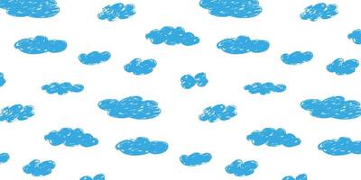 Hand-drawn clouds seamless pattern. Doodle sky background in handwriting style. illustration on transparent background for kids, weather vector