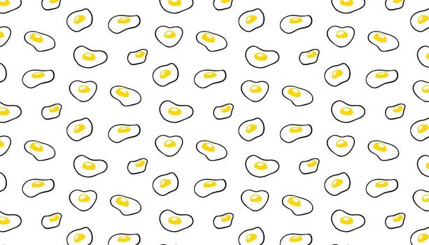 Fried eggs seamless pattern in various shapes. Bright top view texture for cafe menu, flyer, cookbook, wrapping paper, packaging, Egg Day card, and food-themed design projects. vector