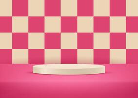 Pink and cream checkered background 3d with podium space for selling products, backdrop, wallpaper, background, text. illustration vector