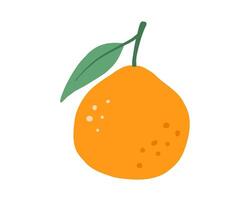 Tangerine with leaves, isolated food flat illustration, abstract fruit art isolated on white vector