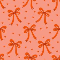 Seamless pattern with red bows and hearts. graphics. vector
