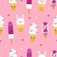 Seamless pattern with different cute ice creams. graphics. vector