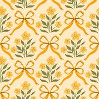 Seamless pattern with yellow flowers and yellow bows. graphics. vector