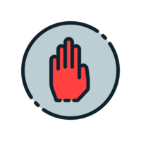 Design Illustration graphic of stop hand sign icon with colored outline style. Suitable for UI, mobile design, web design, etc. Transparent background. png