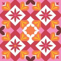 a pink and orange tile pattern with flowers vector
