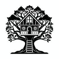 tree house with ladder and stairs on a tree vector