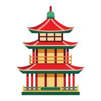 an Asian pagoda building with a red roof vector