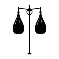 two boxing bags hanging on a pole with a black silhouette vector