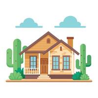 a small house with cactus plants and a porch vector