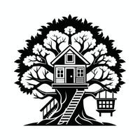 tree house with swing and ladder on the tree vector