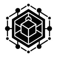 a black and white logo of a cube with a key vector