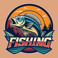 fishing logo design with a fish on a background vector