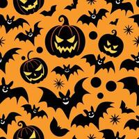 Halloween seamless pattern with pumpkins and bats vector