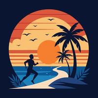 a man running on the beach at sunset vector