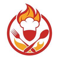 chef hat and fork with flames on the background vector