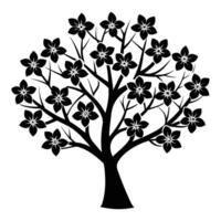a black and white illustration of a tree with flowers vector