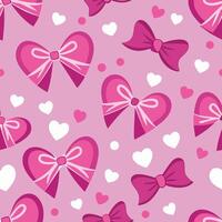 seamless pattern with bows and hearts on pink background vector