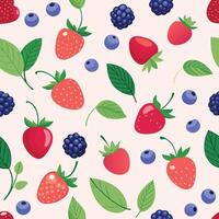 seamless pattern with berries and leaves vector