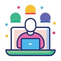 a person sitting on a laptop computer with a bunch of colorful icons around it vector