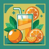 orange juice with a straw and slices of oranges vector