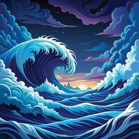 a painting of a large wave crashing into the ocean vector