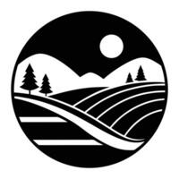 a black and white logo of a mountain and trees vector