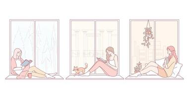 Cozy Moments Enjoying Reading and Relaxation by the Window with a Perfect Ambiance vector