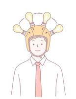 A creative helmet concept designed for idea generation, featuring light bulbs for inspiration vector