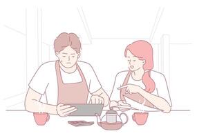 Engaging in Collaborative Coffee Shop Discussions Enhanced with Digital Tools for Interaction vector