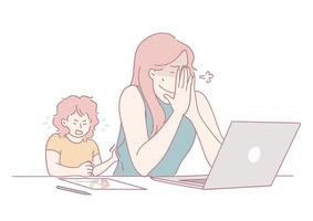 Managing Work Responsibilities from Home with Kids A Constant Balancing Act of Chaos vector