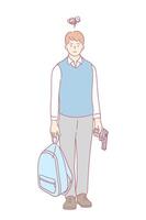 Anxious Student Portrayed with Symbolism of Conflict in a Contemporary Artistic Context vector