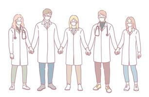 A Diverse Healthcare Team Fully Supporting Each Other in Their Daily Efforts Together in Unity vector