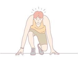 Athletic Man Intently Preparing Himself for a Sprint at the Track, Focused on His Performance vector
