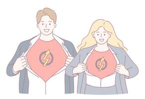 Empowered Superheroes A Dynamic Duo Unveiling Their Incredible Strength in Style vector
