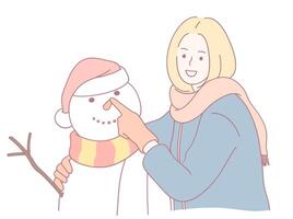 A Joyful and Charming Winter Scene Featuring a Cheerful Snowman in a Delightful Setting vector