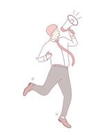 A Dynamic Businessman Holding a Megaphone, Ready to Inspire and Engage an Audience Effectively vector