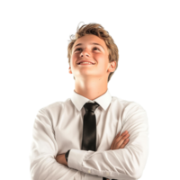 Happy High School Boy in Tie Looking Up Isolated at Transparent Background png