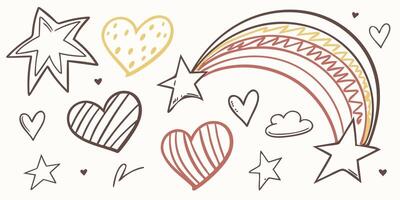 Colorful doodles of smiling suns, rainbow hearts, and hand-drawn stars create a joyful space for little artists to dream and create vector