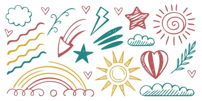 Rainbow and Star Hand Drawn Doodle Collection