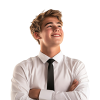 Smiling High School Boy Wearing a Tie and Looking Up Isolated at Transparent Background png