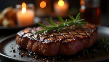 Artisan-Cooked Steak on Wooden Board with Green photo