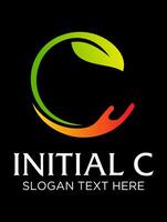 initial c with hand leaf idea logo design vector