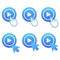 Play button icons. player with finger click. illustration vector